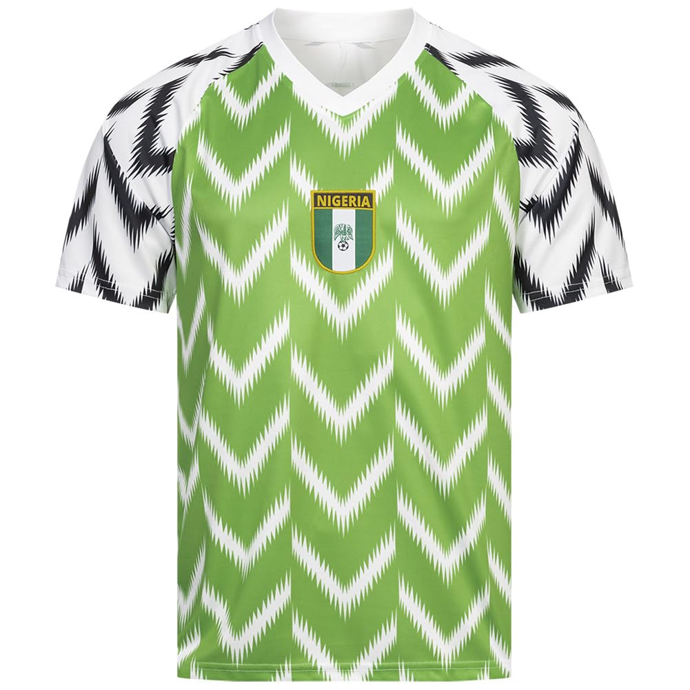 Jelex Men's Nigeria Retro History Jersey | With Embroidered Logo & Short Sleeves | Nostalgia Design For Football Fans | Ideal For Collectors, L