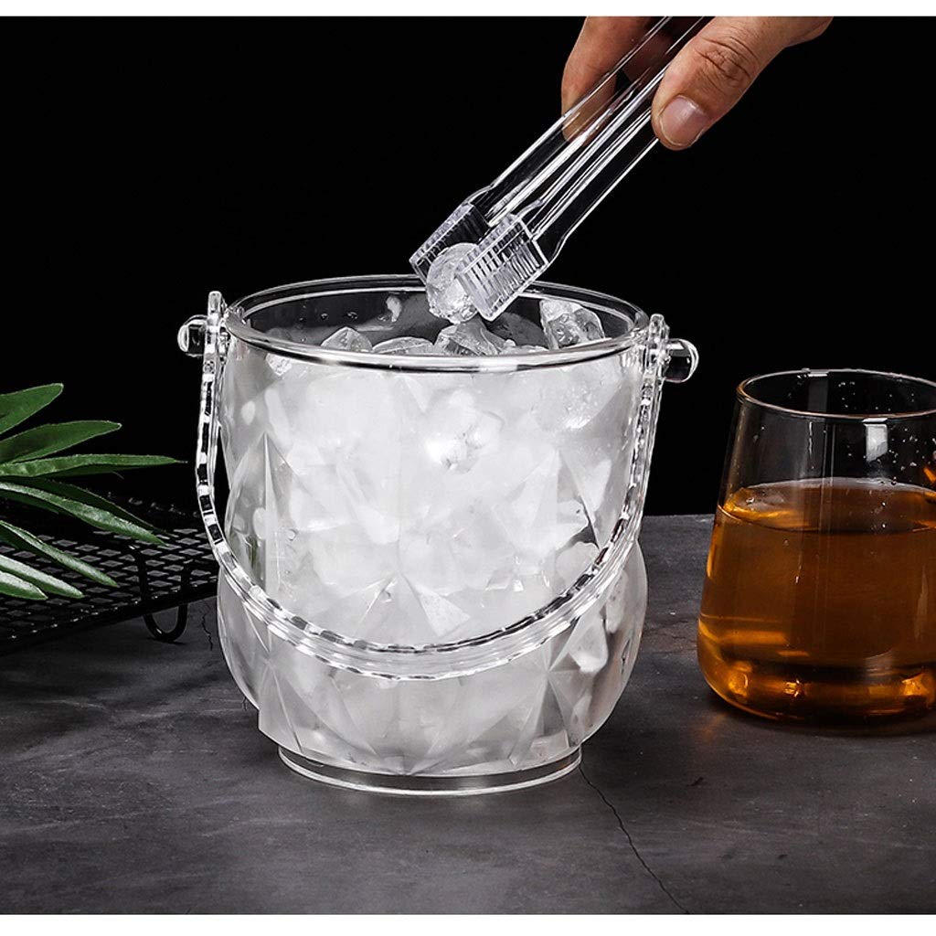 EIN Eiskübel Acryl-Kleiner EIS-Eimer mit Griff-Bar-Restaurant-Bier-Cocktail-EIS-Eimer Home Candy-Getränk-Eimer mit Edelstahl-Eisclip Eiskühler Sektkühler Eiswürfelbehälter (Color : Clear)