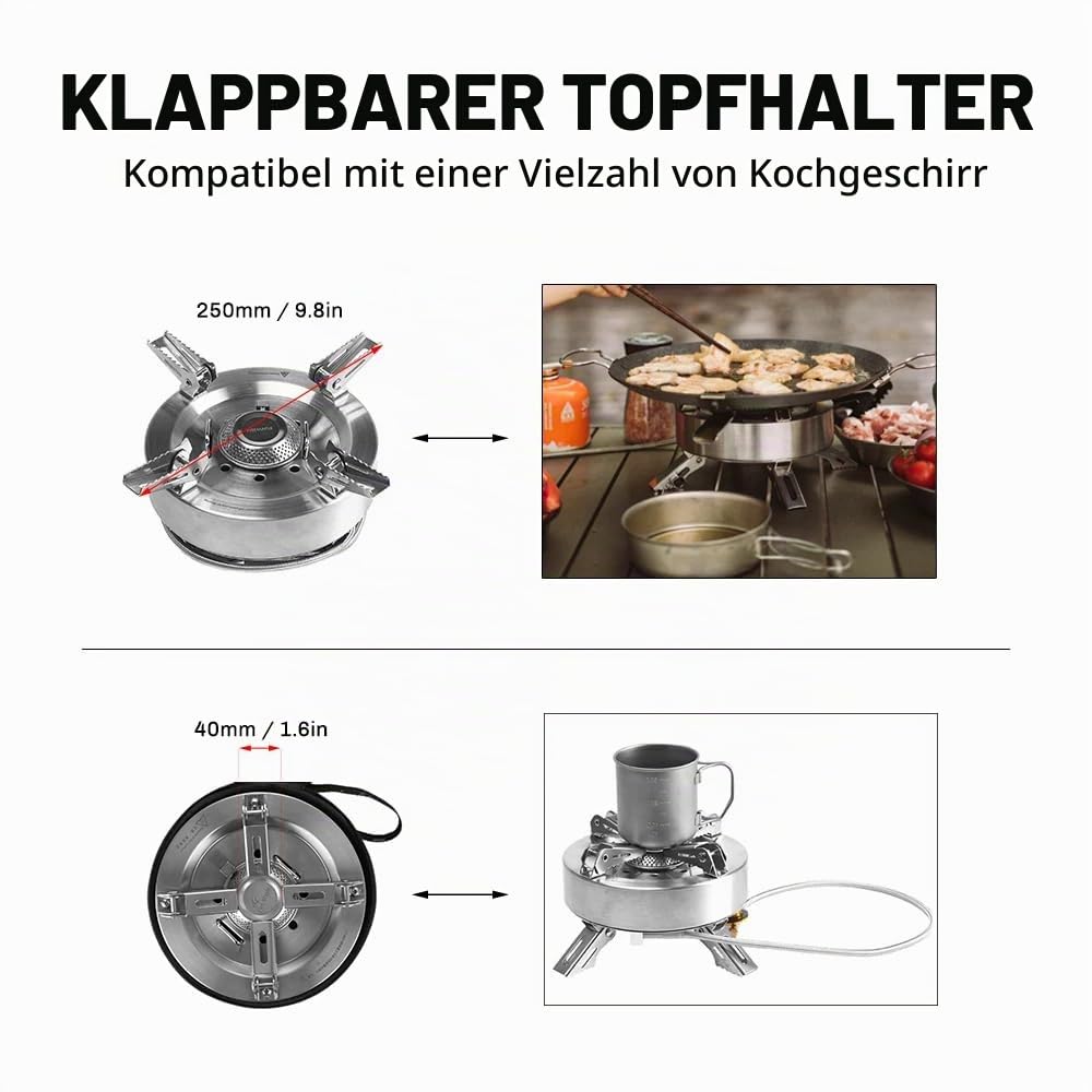 Fire-Maple Saturn X Campingkocher 4400W-11000W Hochleistung | Gasbrenner Faltbarer Gaskocher mit Doppelvorwärmer, verstellbaren Beinen und Tragetasche für Camping und Outdoor