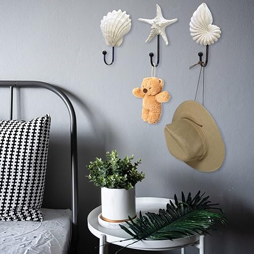 Miniatura 3 de 3 ganchos de pared para abrigos, ganchos decorativos de resina, ganchos de pared de concha de mar, decoración de casa de playa para baño, puerta,