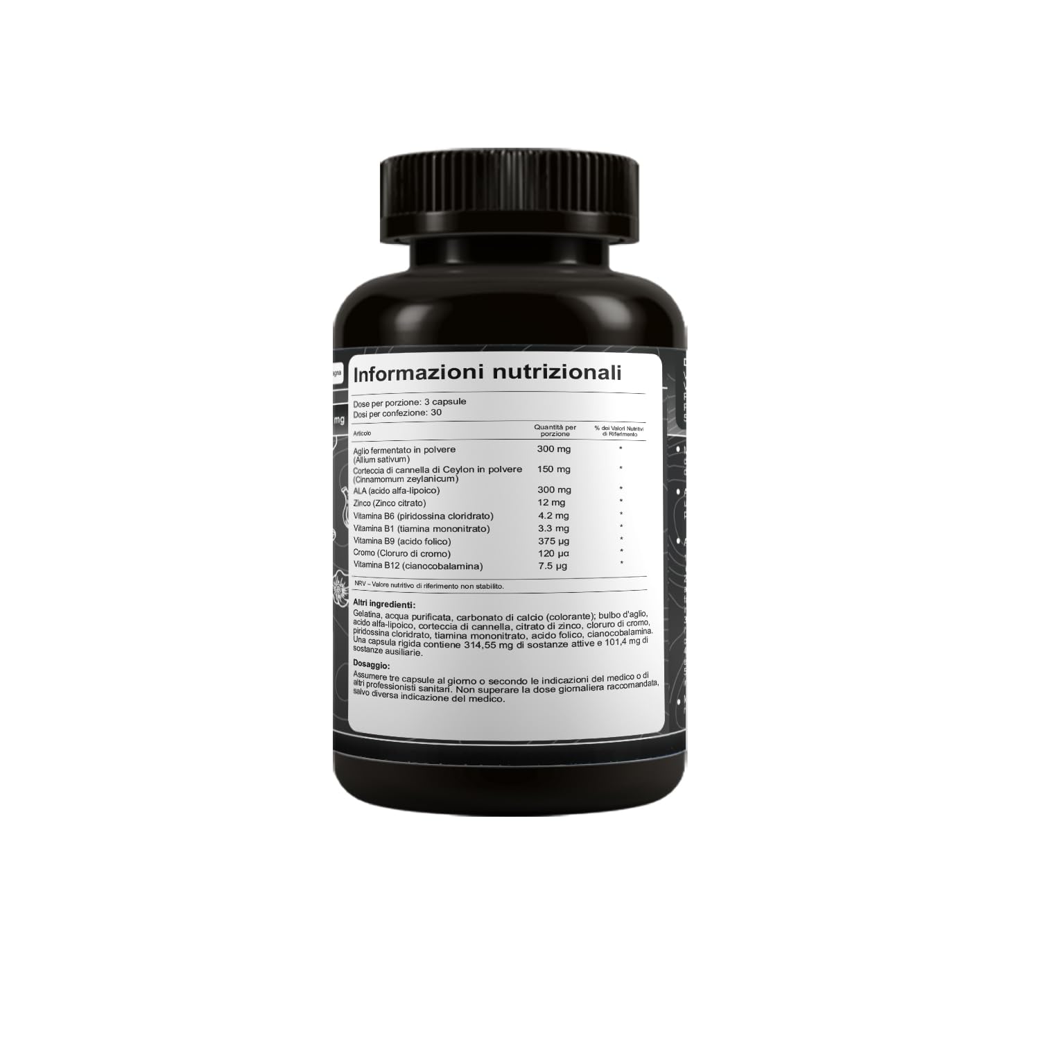 VED GarliTus, 90 Kapseln, fermentiertes und geruchloses Nahrungsergänzungsmittel mit schwarzem Knoblauch, Ceylon-Zimtrinde, ALA, Zink, Vitamin B6, B1, B9, gentechnikfrei, halal, 3 Kapseln pro Tag.