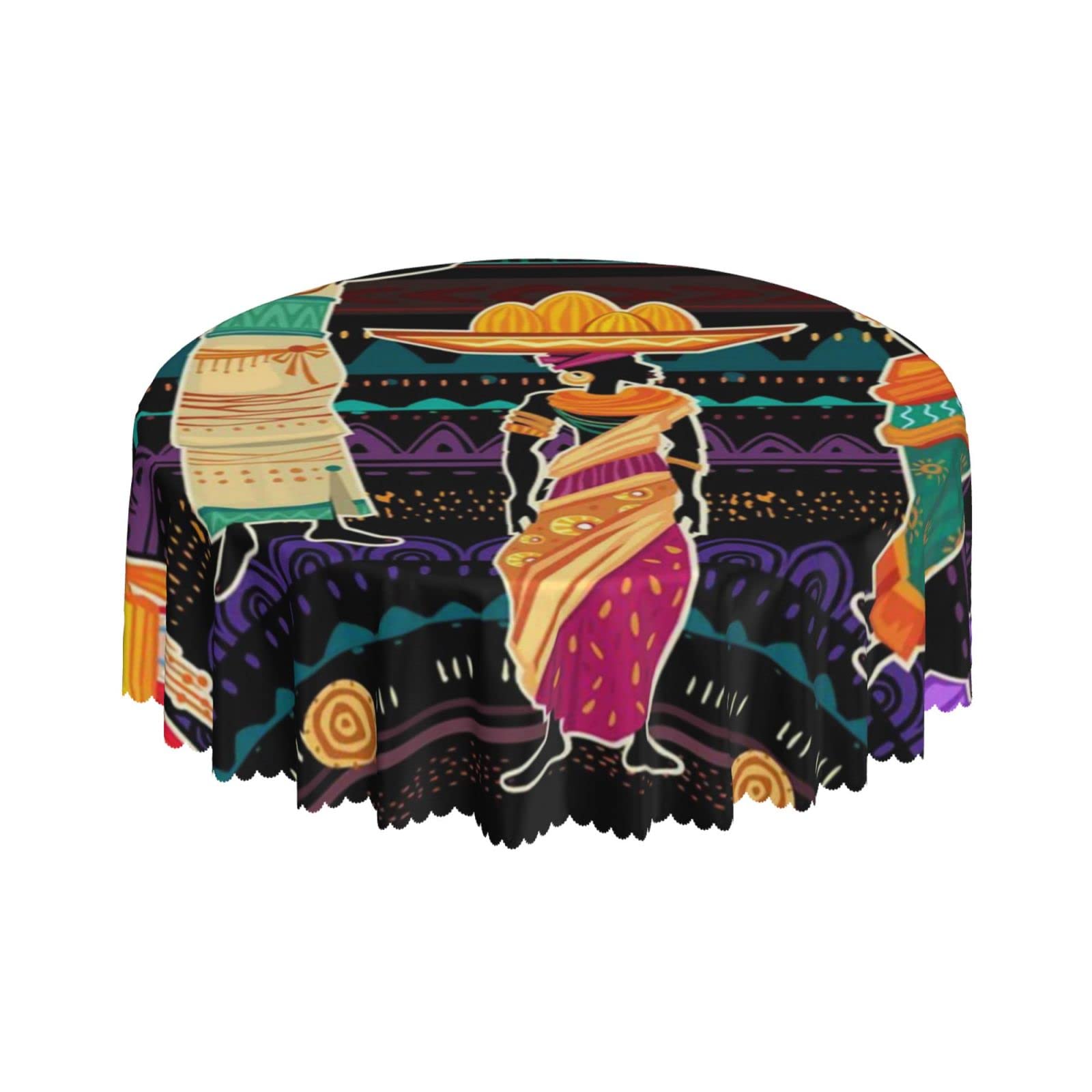 Lsjuee African Tribal Women Native Color Round Tablecloth 60 Inch Printed Washable Tablecloth for Dining Party Holiday Fall Home Decorative
