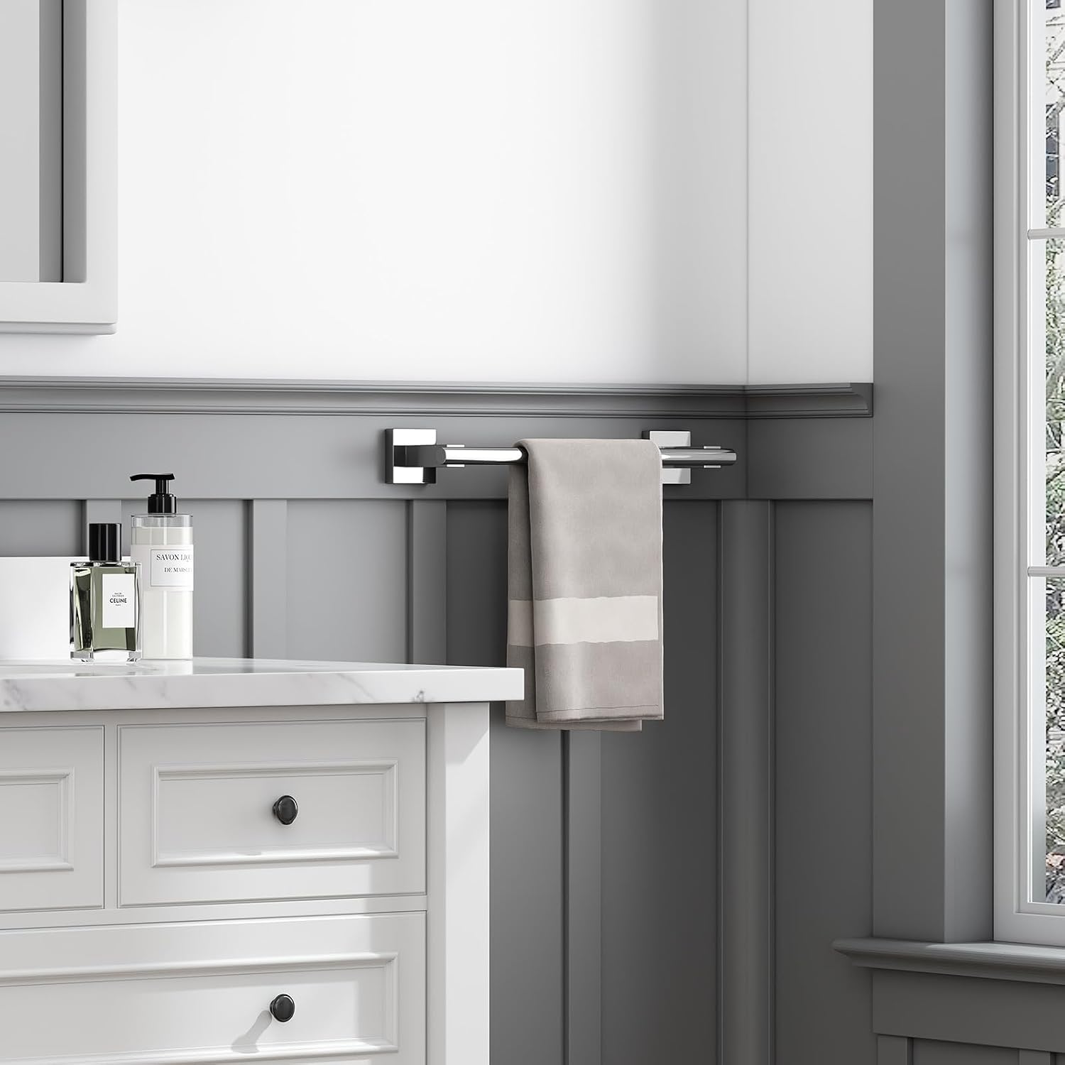 Suyar Polished Chrome Hand Towel Bar, Bathroom Towel Holder for Wall | SUS304 Stainless Steel, Screw Mount, 13.78 Inches