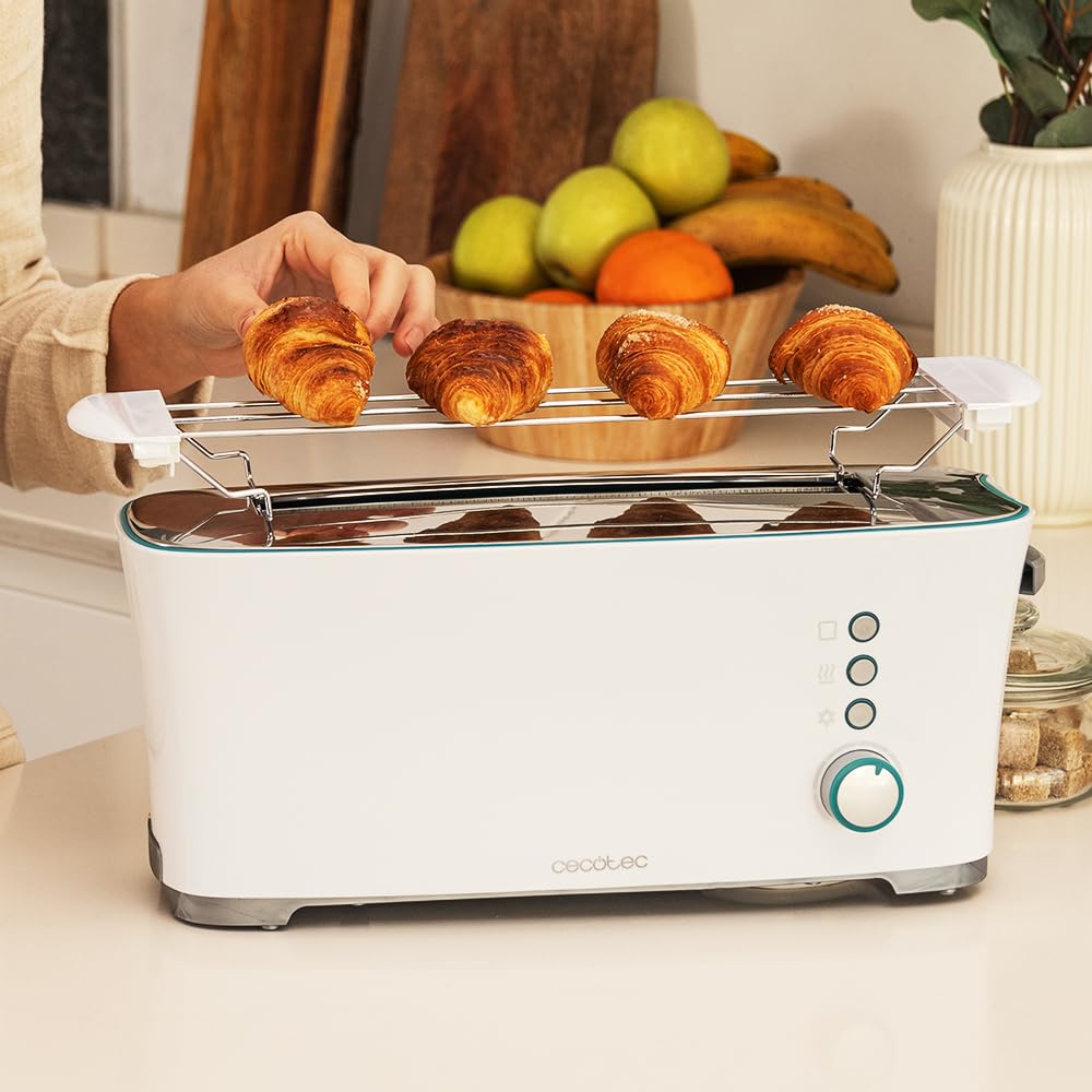 Cecotec Toster Toast&Taste Extra W,1000W mocy, Podwójne gniazdo XL dla grubych chlebów, System samocentrujący, 7 pozycji prażenia, Automatyczny wyrzut, Zbieranie okruchów
