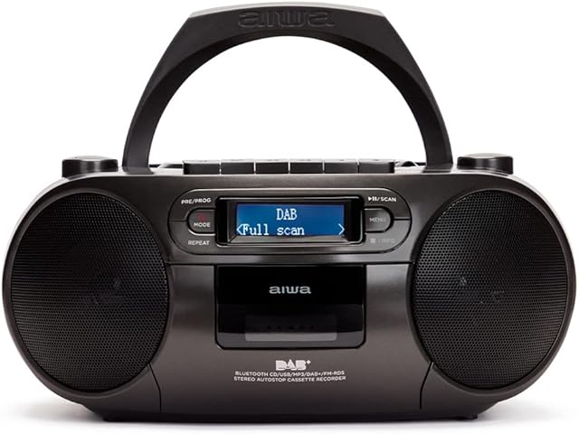 Aiwa BBTC-660DAB/BK: Portable Cassette Radio with CD, Bluetooth and USB, Cassette Recorder, RDS, FM PLL, Dab+, Remote Control, Colour: Black