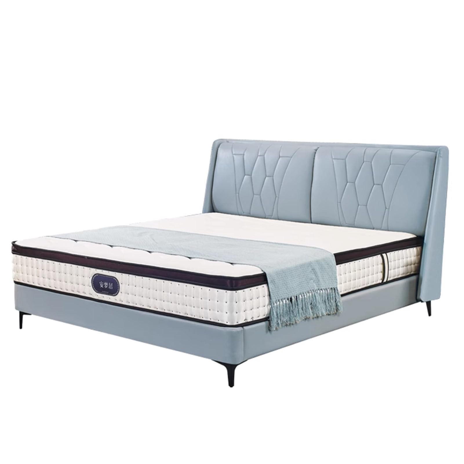 OUDINI Leather Bed Frame Queen Modern King Size Upholstered Platform Bed Frame Full Size Bed Frame with Headboard