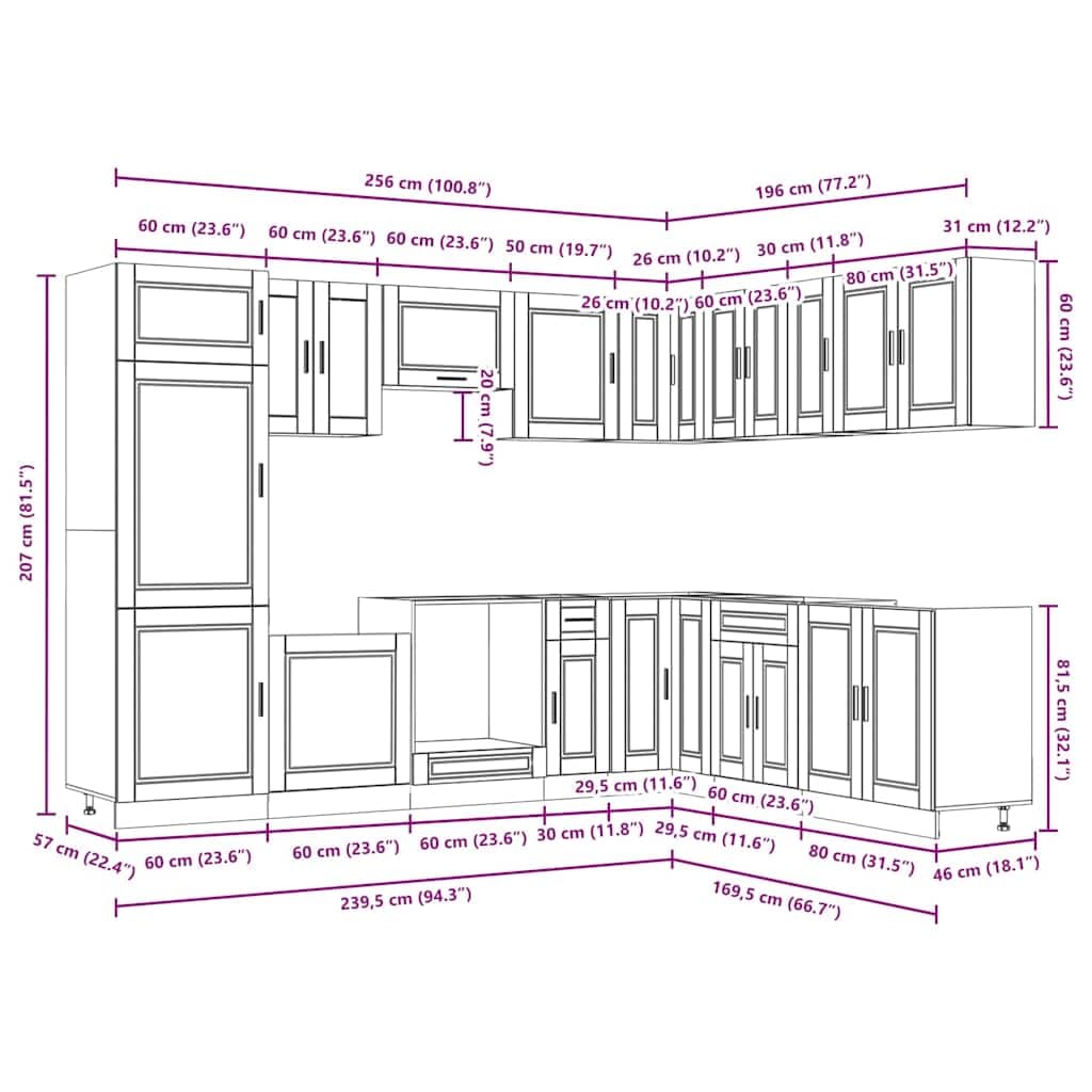 14-TLG. Küchenschrank-Set Porto Hochglanz-Weiß Holzwerkstoff Küchenschrank-Set, Küchenblock variabel stellbar Küche Komplett, ohne Arbeitsplatte,für Restaurant, Hotel, Küche