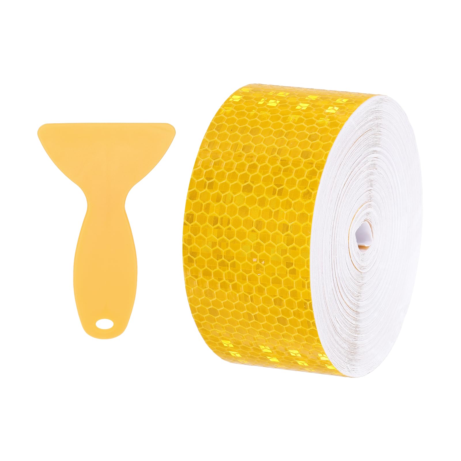 PATIKIL 2 Inch x 82 ft Reflective Tape, 1 Roll Waterproof Self Adhesive High Visibility Caution Warning Safety Tape Reflector with Scraper for Trucks Trailers Cars, Yellow