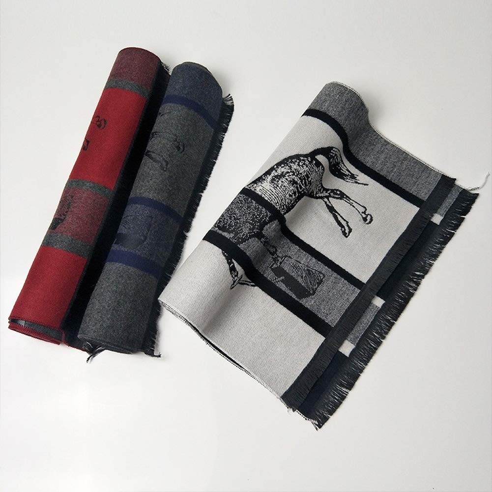 chal de cachemira,bufanda de lana, Bufanda larga de cachemira de invierno for hombre con diseño de caballo de jacquard de doble cara que protege contra el frío y el calor