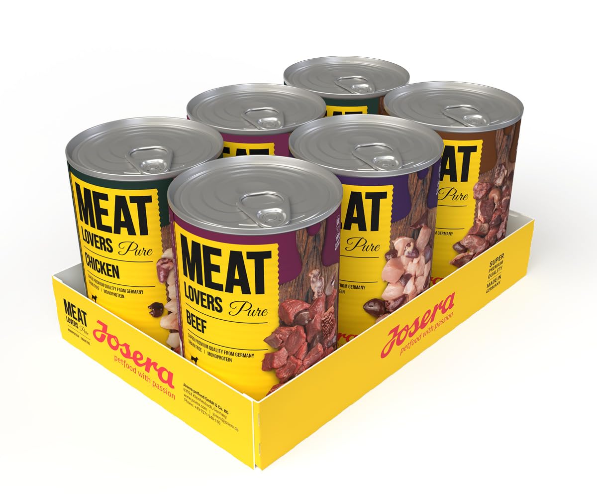 Josera Meat Lovers Pure Multipack | Nassfutter für Hunde | hoher Fleischanteil | getreidefrei | Alleinfuttermittel | 6x400g