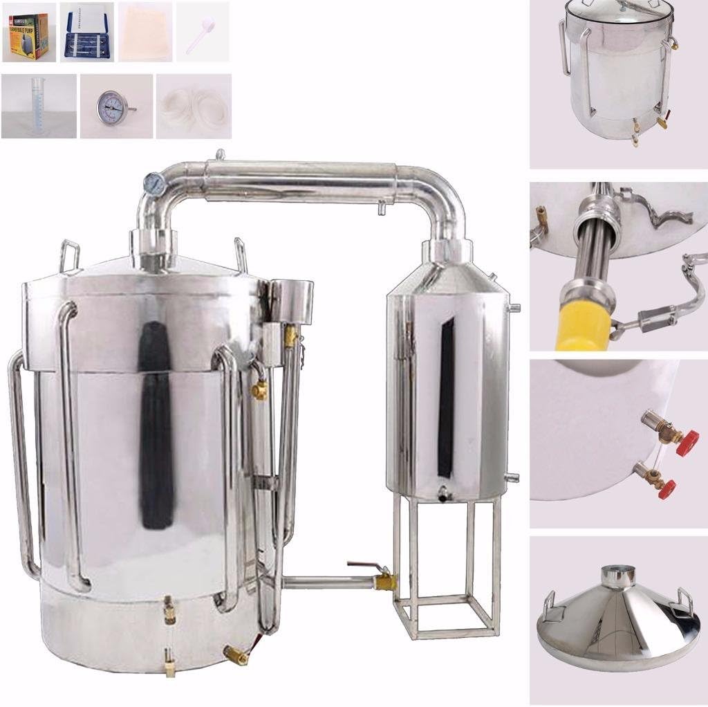 60L-100L Litres New Stainless Household Moonshine Still Water Distiller Alcohol Brandy Grape Wine Vodka White Spirit Essential Oil Pure Dew Brew Kit With Water Pump Thermometer