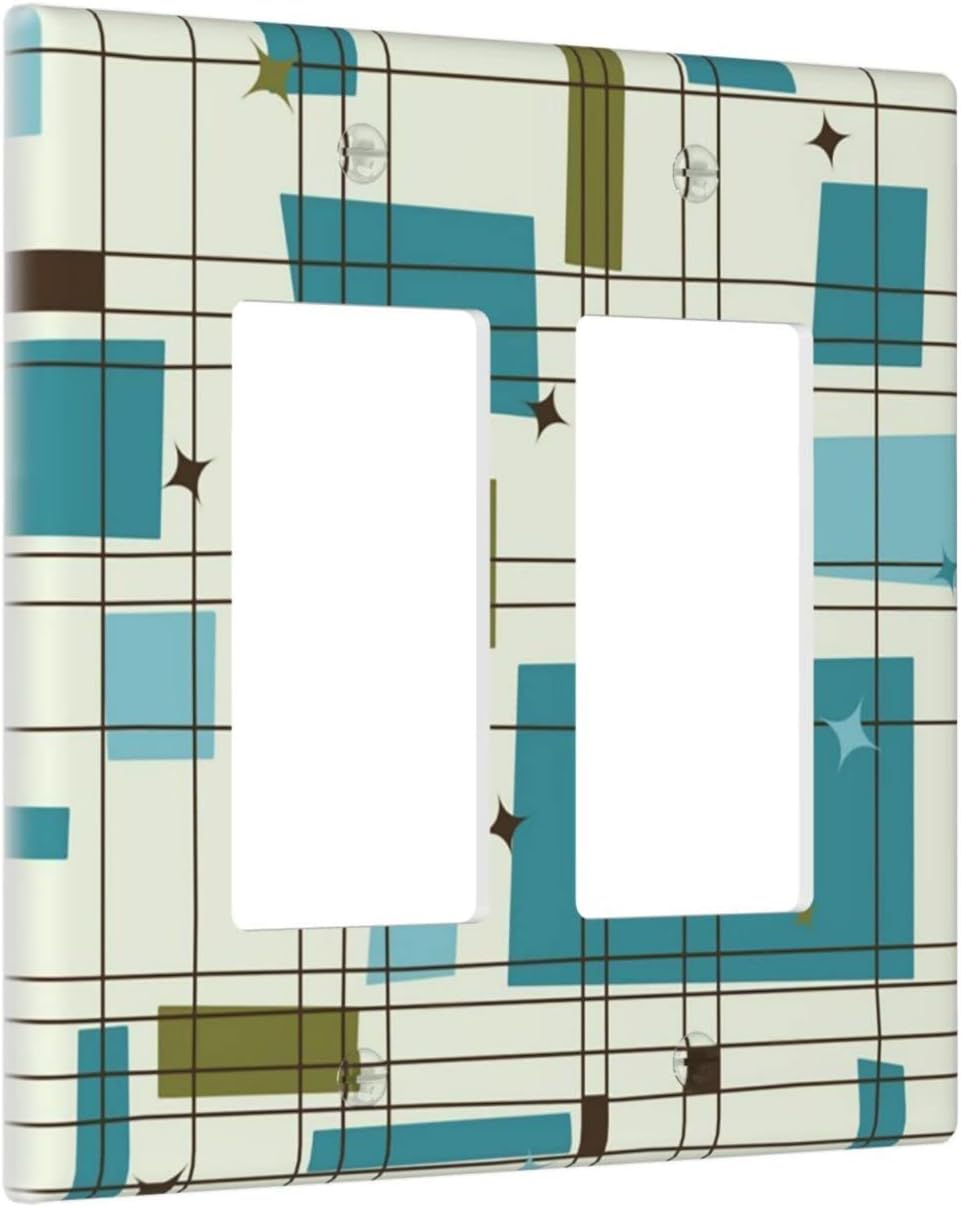 Mid Century Modern Decorative Light Switch Cover Rocker Switch Plate 2 Gang Wall Plate Double Decorator Outlet Cover Accessories, 4.5 x 4.5 Inch image 2