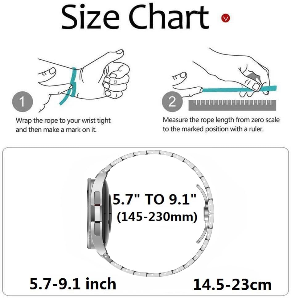 No Gap Metal Bands for Samsung Galaxy Watch 7 6 5 4 FE 40mm 44mm/5 Pro Band 45mm/Watch 4/6 Classic Bands 43mm 46mm 42mm Men Women,Gapless Replacement Solid Stainless Steel Strap Correa Reloj,Silver
