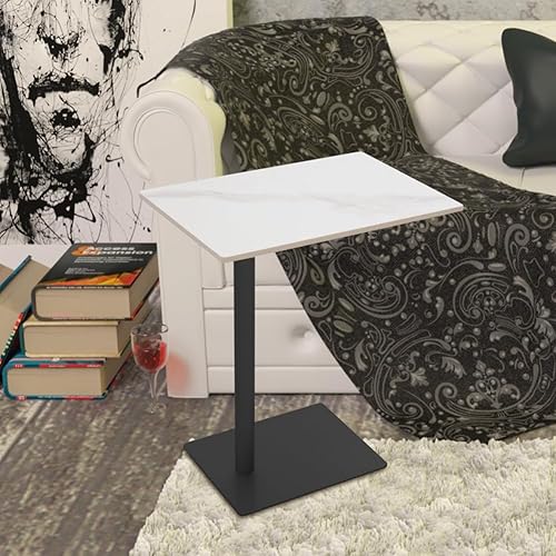 Miniatura 5 de Mesa auxiliar en forma de C de metal dorado con parte superior de mármol, moderna bandeja de café, escritorio lateral para sofá, sala de estar,