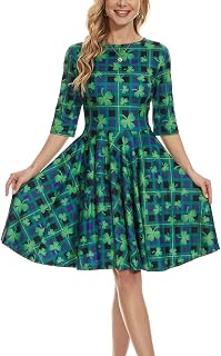 St Patricks Day Dresses for Women Shamrock Dress Green Irish Outfits Short Sleeve Clover Dress