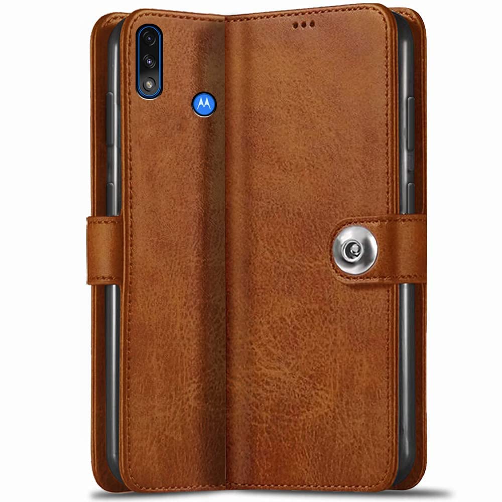 TheGiftKart Motorola Moto E7 Power Flip Cover Back Case | Genuine Leather Finish | Designer Button | Inbuilt Pockets & Stand | Flip Cover for Motorola Moto E7 Power (Brown) (B09TKCYMWS) Amazon Price History, Amazon Price Tracker