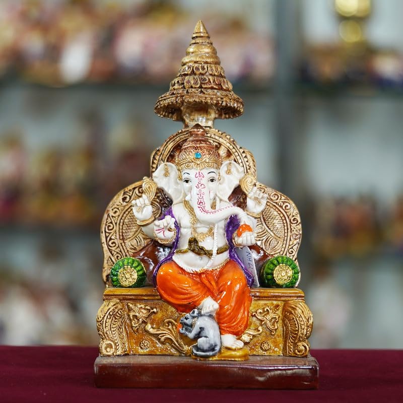 Marvel Decors Online Marble Handmade Ganesh Ji Idol for Home Décor Decorations for Living Room Handcrafted Showpiece for Décor(10 INCHES Height) MKL m