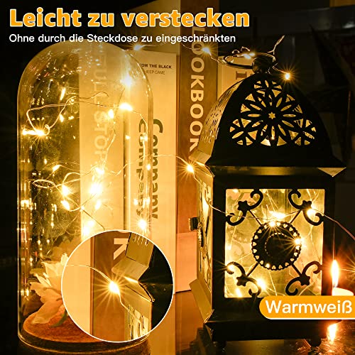 Ollny LED Lichterkette 10m mit 100 warmweißen LEDs für Innen und Außen
