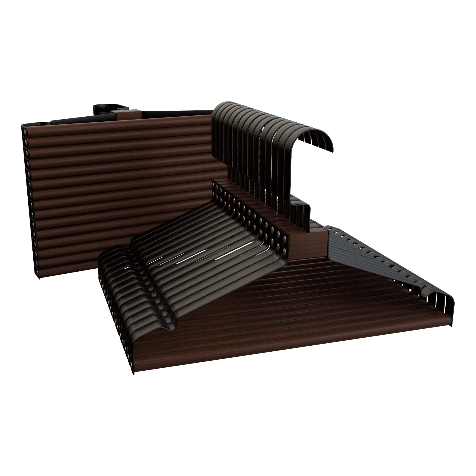 Percha de Metal con Barra de Madera Negra Pack 30 COM-FORT HOUSE | Barra de madera, Muescas antideslizantes, Alta resistencia, Ahorra espacio