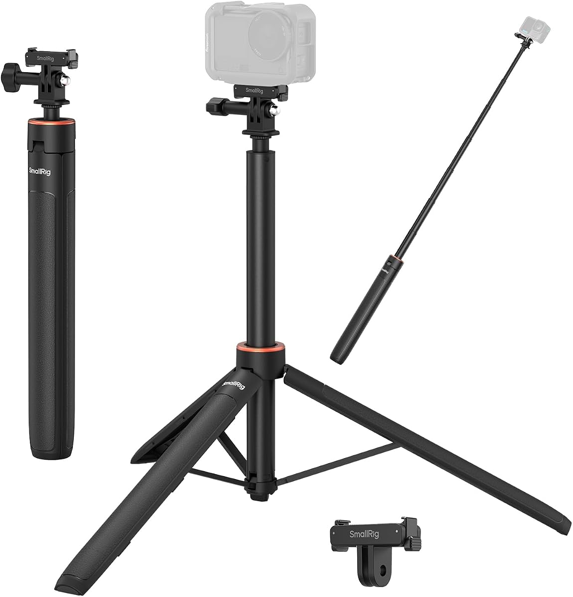 59in Extendable Selfie Stick Tripod for DJI Osmo Action 6/Nano | with Dual-Side Quick Release Adapter, 2-Prong Action Camera Mount & 1/4"-20 Screw for DJI, for GoPro, for Insta360 - 6363
