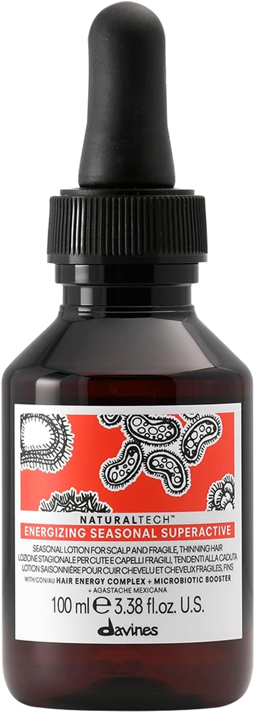 Davines Naturaltech Energizing Seasonal Superactive, Stimulating & Fortifying for Thinning Hair & Hair Loss - With Caffeine Phytoceuticals - For Seasonal Shedding, Travel Size, 3.38 Fl Oz
