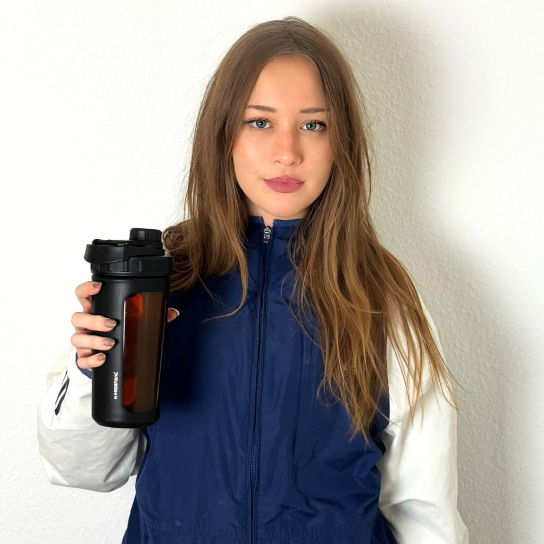 Glas Shaker 750 ml [PREMIUM] | Proteinshaker mit Mischnetz & Skala | BPA-Frei & auslaufsicher | spülmaschinenfest | robustes Spezialglas (Obsidian-Schwarz)