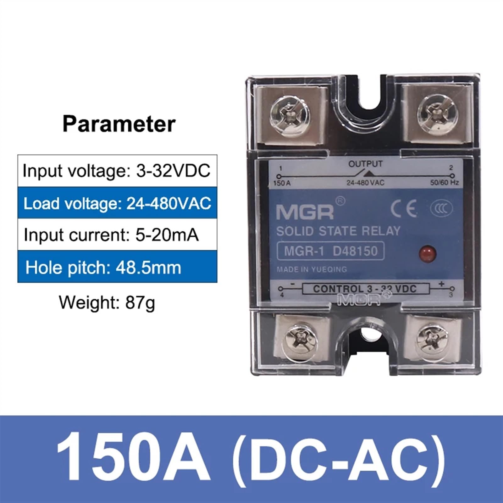10A 20A 25A 40A 50A 60A 75A 80A 90A 100A 120A 150A Control CC monofásico AC disipador de calor relé T cubierta de plástico relé de estado sólido(Color:150A (DC-AC))