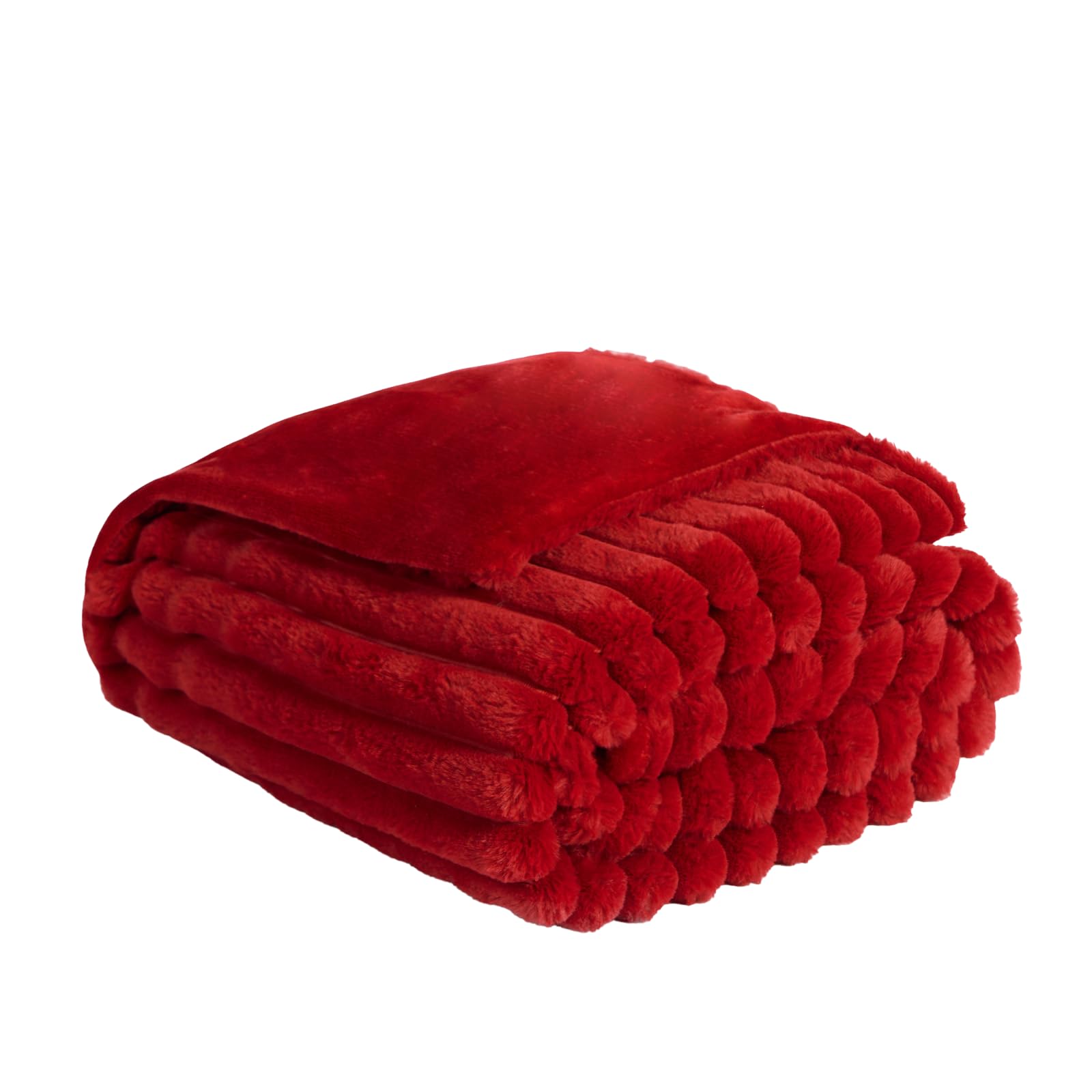 OHS Faux Fur Ribbed Fleece Throw Over Bed Blanket SupersoftRed125 X 150Cm from B&Q