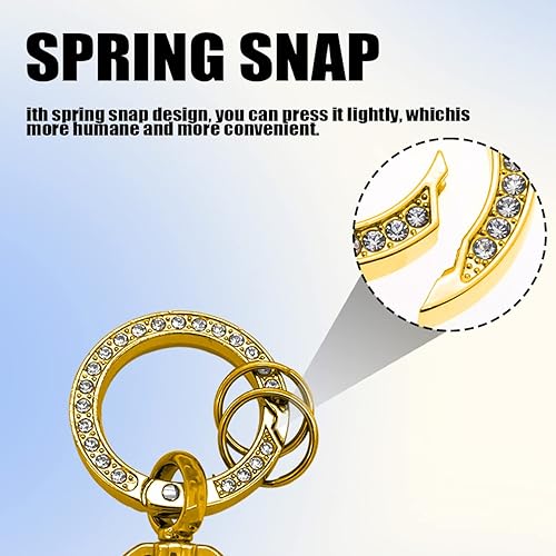 Miniatura 3 de 2 llaveros de auto con diamantes de imitación brillantes con anillo en D y 2 llaveros accesorios de automóvil para mujeres y niñas dorado