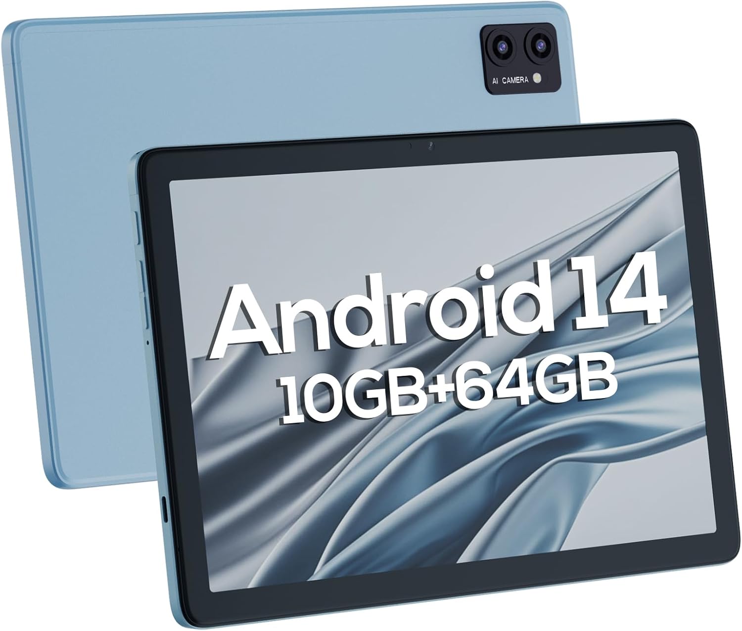 ముందు మరియు వెనుక view డిజిలాండ్ ఆండ్రాయిడ్ టాబ్లెట్ S10, షోక్asing దాని బ్లూ ఫినిషింగ్ మరియు డ్యూయల్ కెమెరా సెటప్.