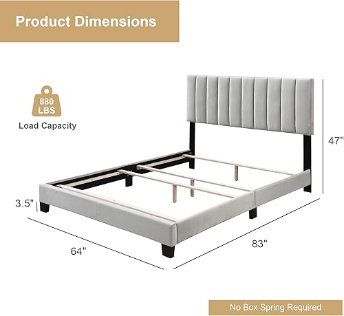 Miniatura 2 de Base de cama de plataforma tamaño Queen con cabecero, base de colchón con listones de madera fuertes, sin ruido, no necesita somier, fácil montaje,