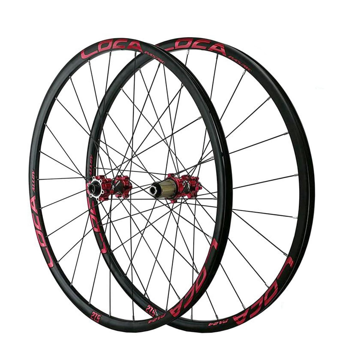 ZXGSXIOU 700C Road Bike Wheelset 24H Rim Disc Brake Gravel Wheel Thru Axle Front 100mm Rear 142mm Straight-pull Hub 360 Clicks,For 7-12s Cassette(700c Red)