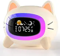 Relógio despertador infantil, relógio de treinamento de sono infantil ANALOI para crianças, OK para despertar, relógio de despertar com luzes noturnas de 5 cores, máquina de som natural para dormir, lindo despertador para decoração de quarto de meninos e meninas