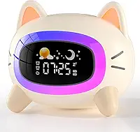 Relógio despertador infantil, relógio de treinamento de sono infantil ANALOI para crianças, OK para despertar, relógio de despertar com luzes noturnas de 5 cores, máquina de som natural para dormir, lindo despertador para decoração de quarto de meninos e meninas
