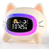 Kids Alarm Clock Ok to Wake Alarm Clock for Kids&comma; Toddlers Night Light Clock for Bedroom&comma; Cat Alarm Clock with Sleep Training and Sound Machine&comma; Birthday Gift for Boy Girls Children