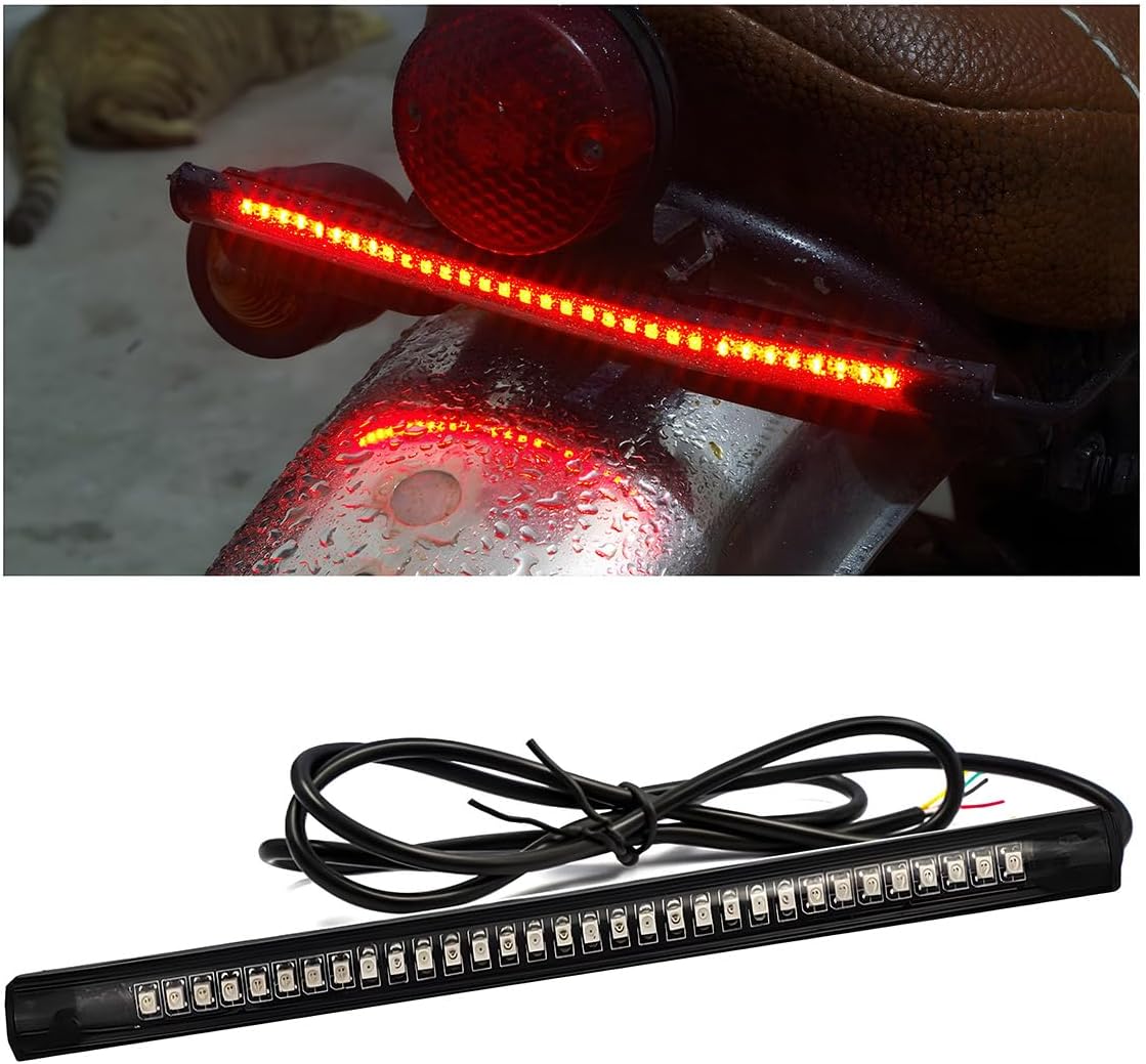 Universal LED Strip Tail Brake Stop Light, 8" Flexible LED Light Strip Turn Signal License Plate Lights, 12V Waterproof 32LED Light Strip for Motorcycle Golf Cart Scooter