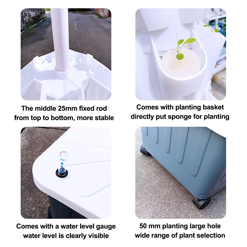Wieża hydroponiczna, system uprawy hydroponicznej, zestaw do uprawy aeroponicznej System sadzenia aquaponics, do ziół, owoców i warzyw z pompą nawilżającą, adapterem, grządką do siewu i doniczkami s