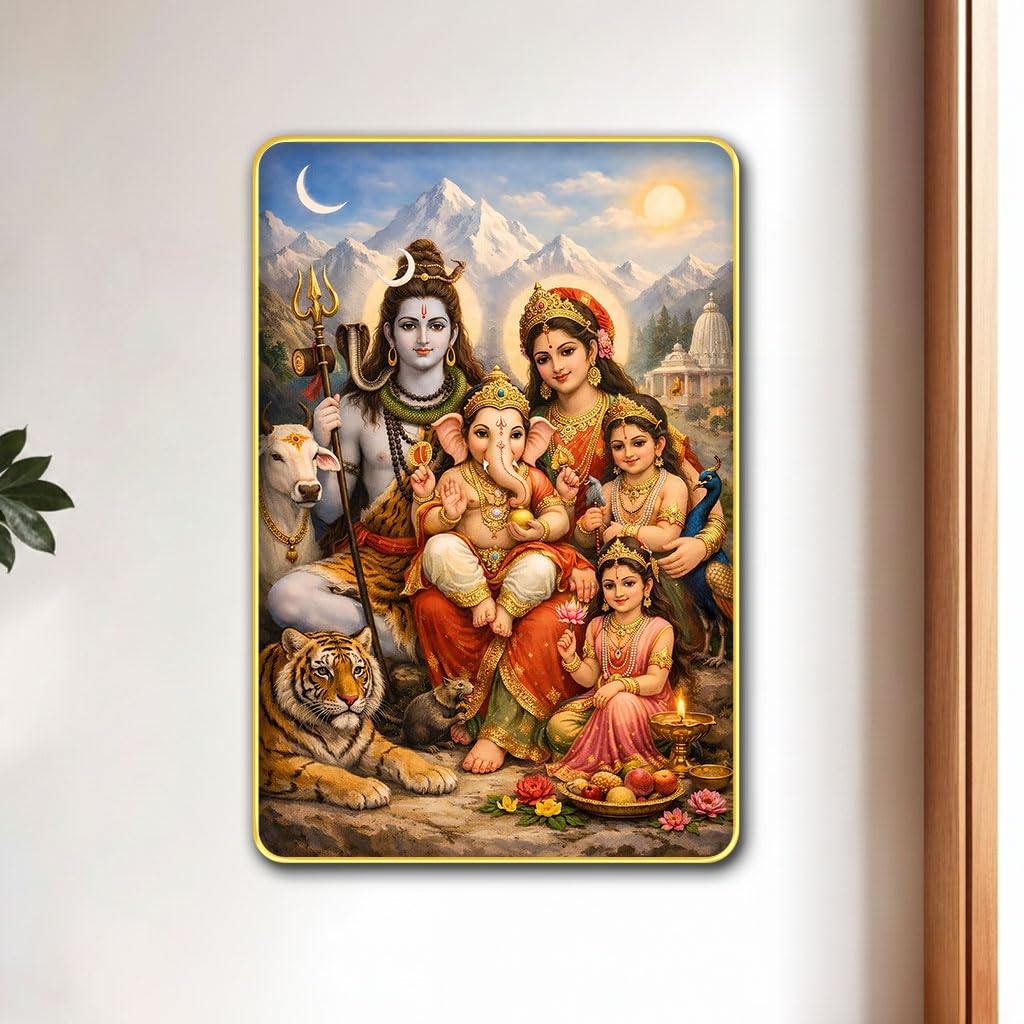 The Castle Decor Shiv Parivar Wall Art 8x12 Inch | Golden Slim Frame Religious Painting | HD Printed Spiritual Wall Decor for Home Temple & Pooja Room-image-24