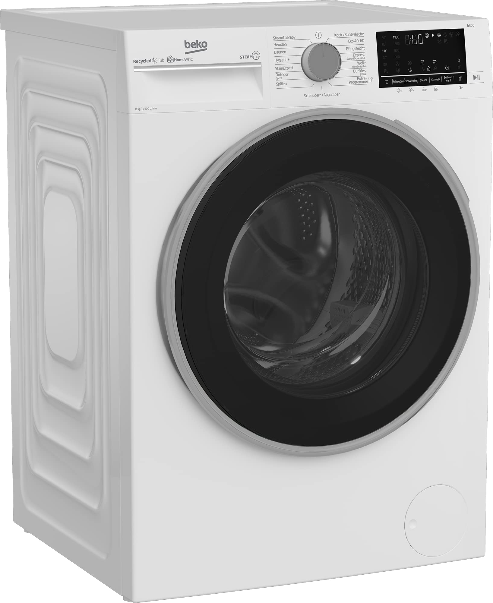 Beko B5WFU584135W Waschvollautomat, 8kg, Waschmaschine, Restzeitanzeige und Schleuderwahl, 1400 U/min, SteamCure Dampffunktion, allergikergeeignet, AquaWave Schontrommel, Bluetooth-Steuerung, Weiß