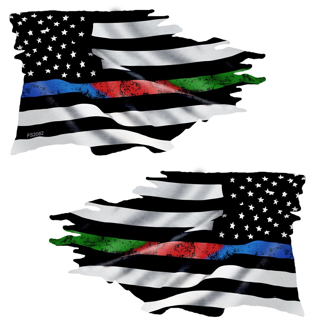 Mirrored Thin Blue Red Green Line Sticker Tattered Flag Sticker Vinyl American Flag Decal (3.5