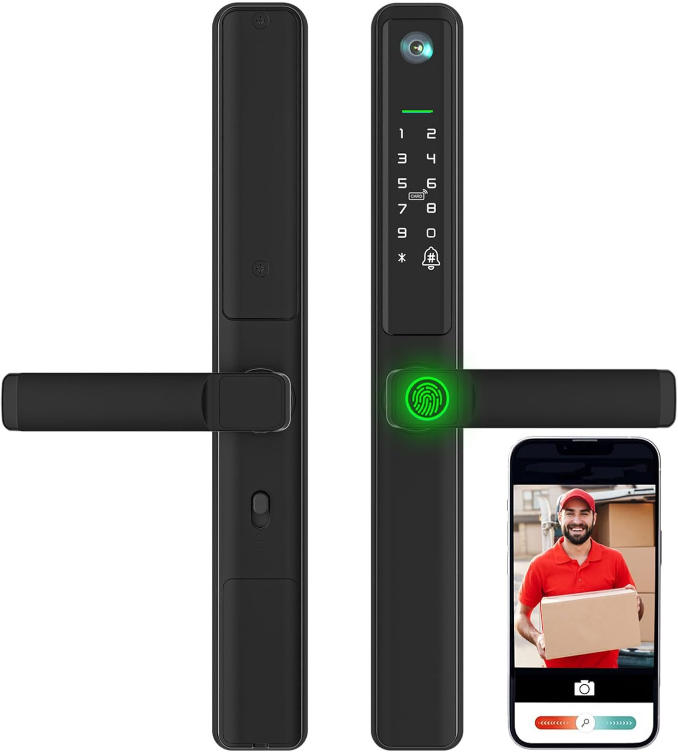 Smart Door Lock with Camera, Electric Lock for Front Door, Mortise Door Lock with Handle, Electronic Door Lock with Doorbell, keyless Door Entry, Fingerprint, Code, IC Card, Key, WiFi, APP Smart Door Lock with Camera, Electric Lock for Front Door, Mortise Door Lock with Handle, Electronic Door Lock with Doorbell, keyless Door Entry, Fingerprint, Code, IC Card, Key, WiFi, APP