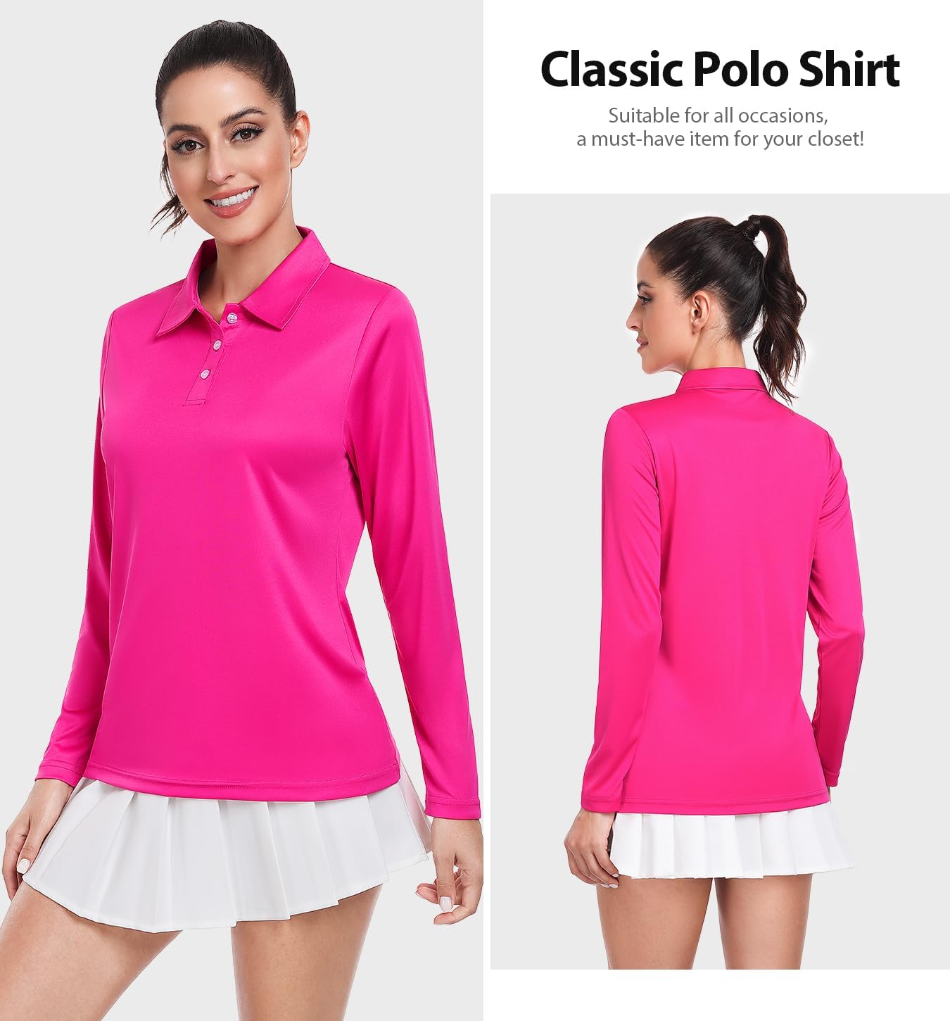 Star Vibe Long Sleeve Polo Shirts for Women Moisture Wicking Golf Shirt Quick Dry UPF 50+ Sun Tennis Athletic Tops 3 Pack - Image 3