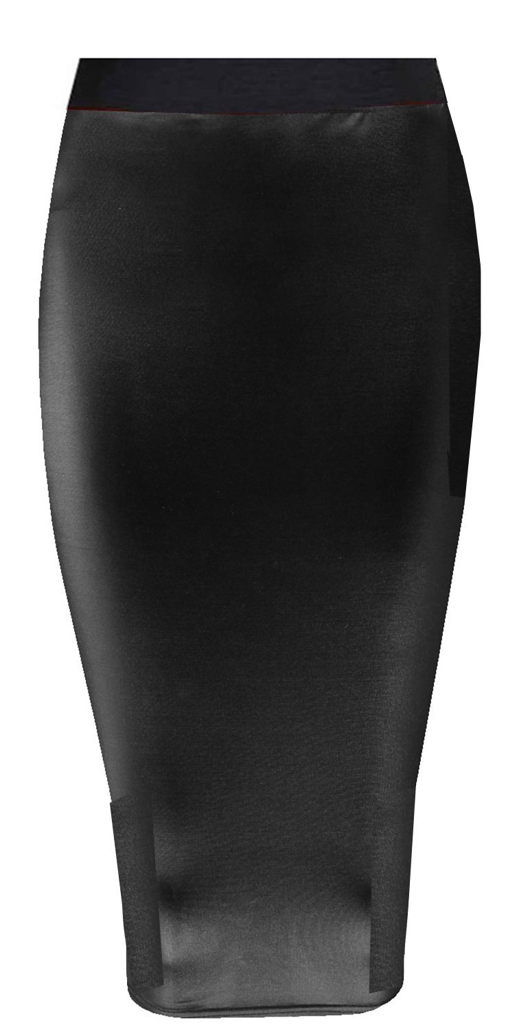 Gostyles Women's Black Wetlook Gostyles® Plain & Printed Bodycon Pencil Skirt, Office Casual Wear Stretch Jersey Elastic Waist Midi Skirt (, 3XL)