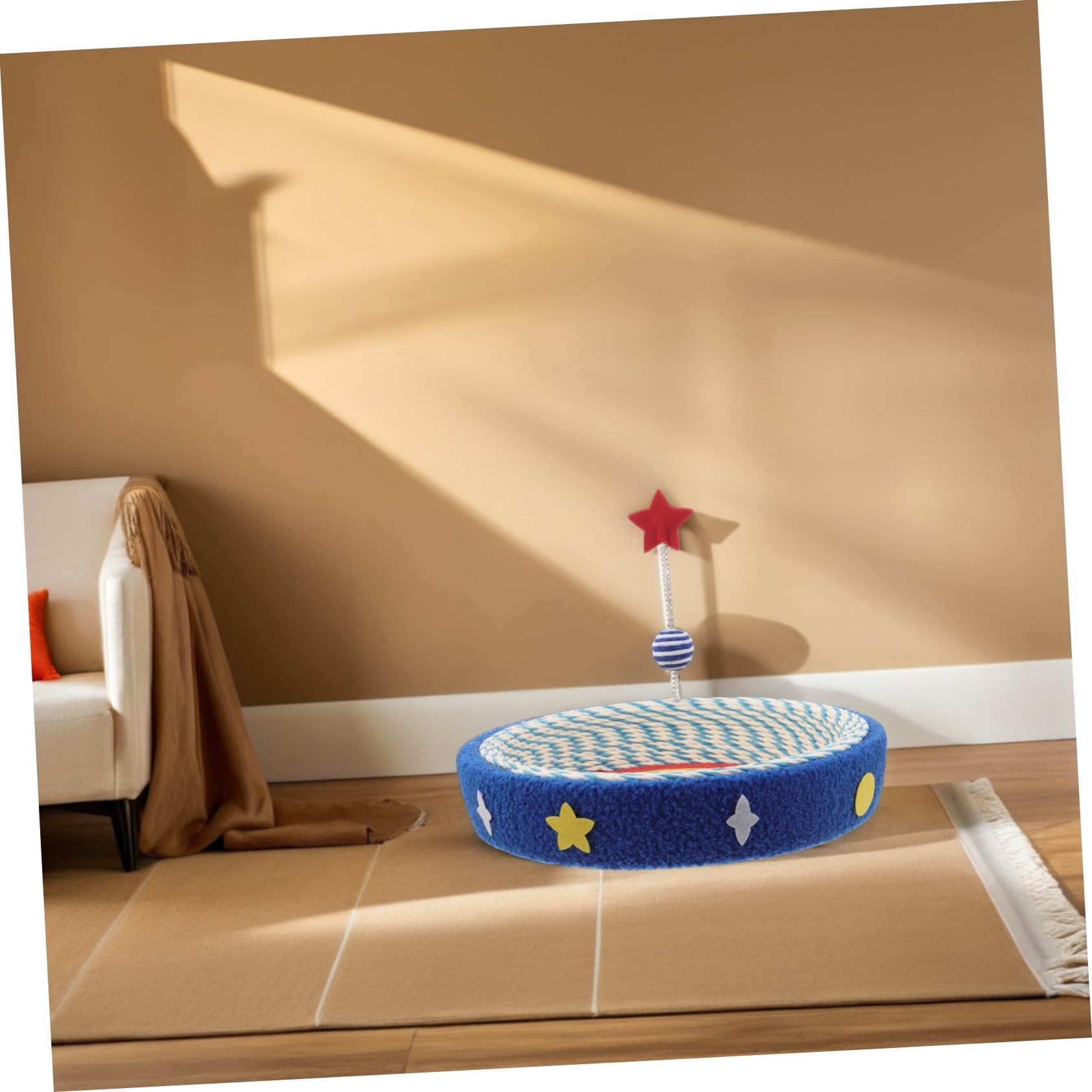 TOYANDONA Griffoir Rond pour Chat avec Coussin Et Gamelle Design Étoilé pour Intérieur Et Compact pour Protéger Meubles Et Satisfaire Instinct
