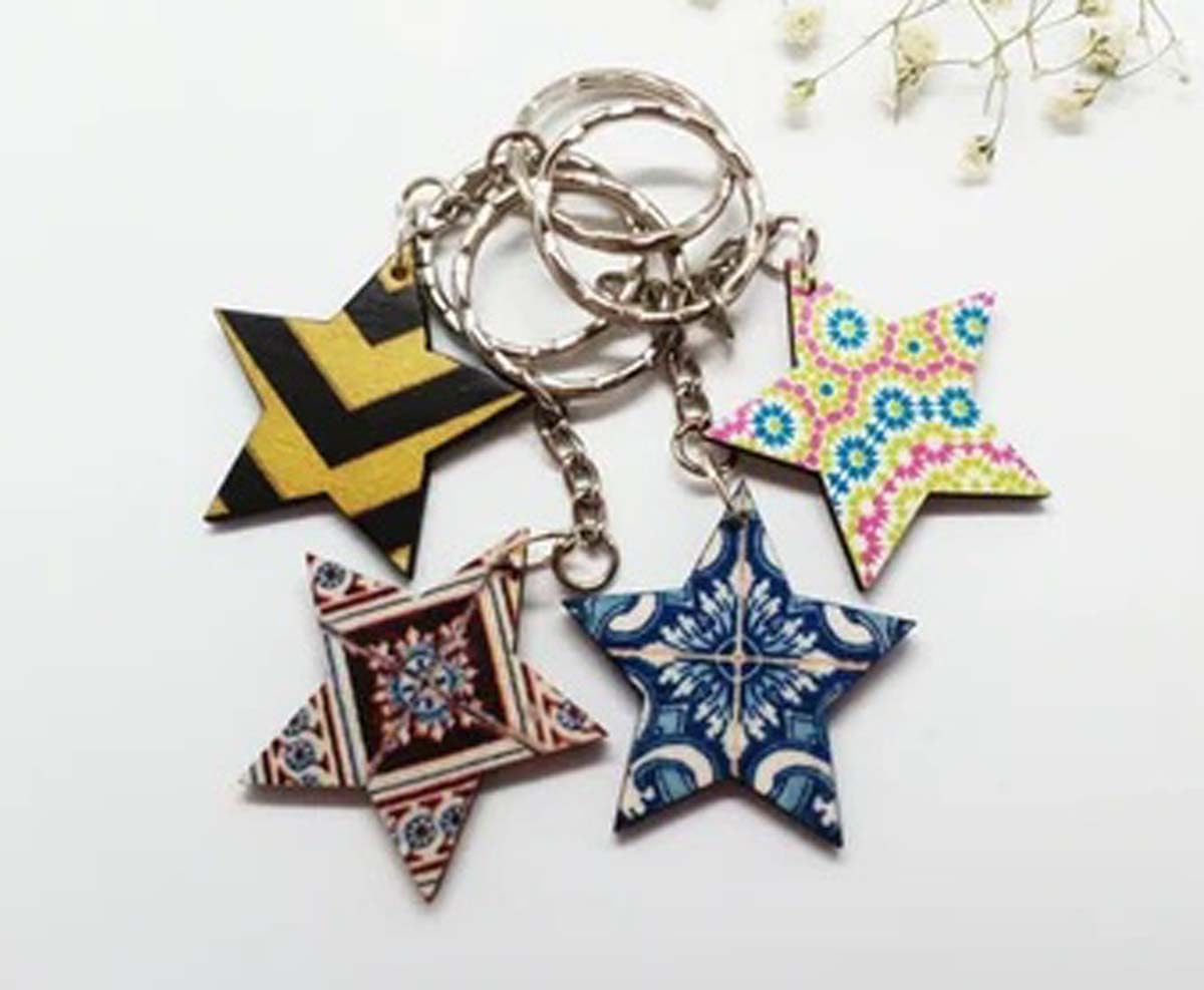 KReating Dot has Set Of 10 Units Each of 2 Inch Square and Star MDF Blank Boards with Nickel Key Ring Chains – Perfect for DIY Craft Projects, Dot Mandala and Paintings (2 Inch R X 3mm Thick | KRB_MDF_07) 3