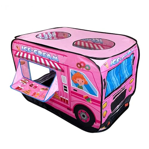 キッズテント 車式テント 家 室内外兼用 キャンプテント おままごと 知育玩具 親子遊び ボールプール 収納袋付き ワンタッチ開閉 子供用プレイハウス 折りたたみ おしゃれ 室内外遊具 男の子 女の子 おもちゃ パーティー ギフト 贈り物 (アイスクリーム