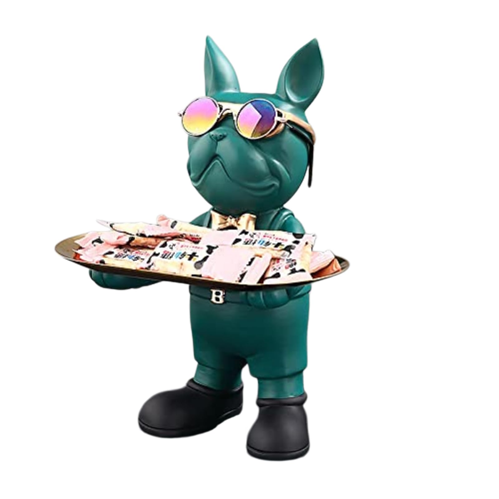 YXCQHZM French Bulldog Figurine Cool Bulldog Statue Multifunctional Desktop Decoration Fruit Bowl Gift Suitable for Home, Living Room, Office (green A)