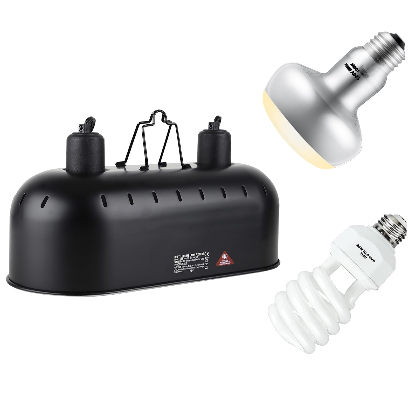 DXOPHIEX 15inch Dual Reptile Light Fixture, Max 150W Dual Reptile Heat Lamp Fixture with 100W Basking Spot Lamp Bulb and 26W UVB Heat Bulb for Bearded Dragon Terrarium and Tortoise Habitat