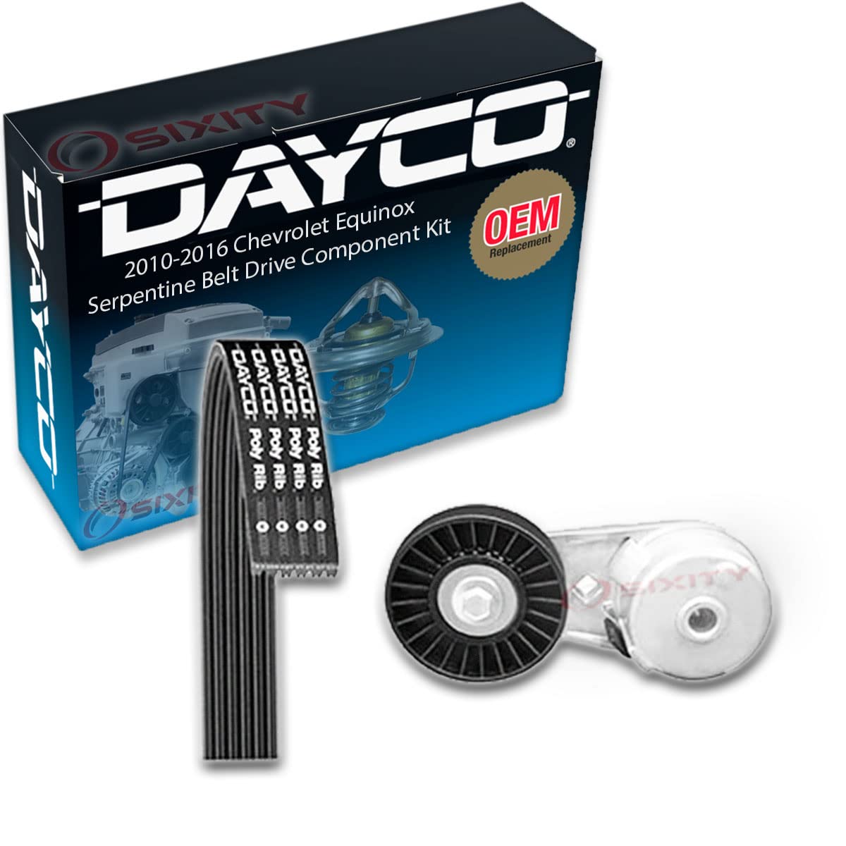 Dayco Main Drive Serpentine Belt Drive Component Kit Compatible with Chevrolet Equinox 2.4L L4 2010-2017