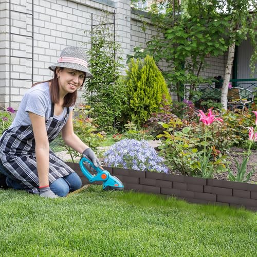 FIVMEN Rasenkante Kunststoff 5 m Steinimitatziegel Beeteinfassung Beetumrandung mit 10 cm Stifte Steinziegel Textur Imitiert beetbegrenzung Mähkante Palisade für Garten, Braun